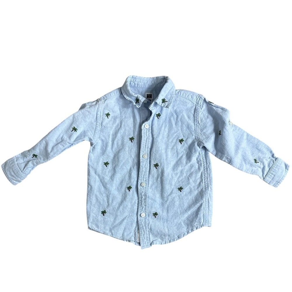 Janie and Jack palm tree linen Blend button-down shirt